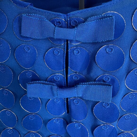 Talbots RSVP Embellished Blouse Top S Sleeveless Applique Gold Trim Circles Blue - Picture 8 of 11